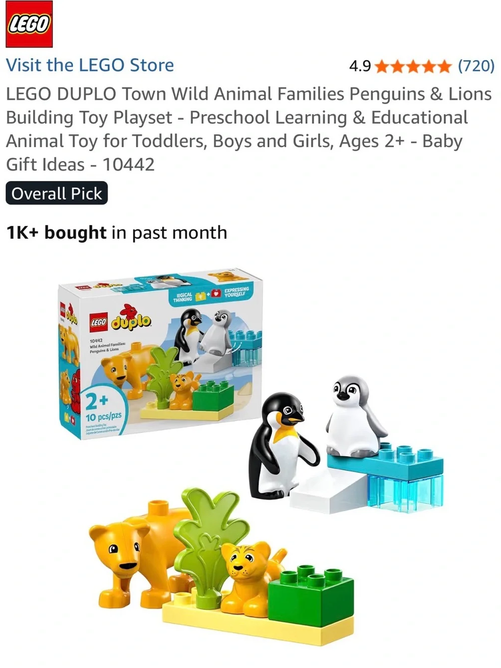Lego Duplo Wild Animal Families: Penguins & Lions for 2 years plus-all 10 pieces